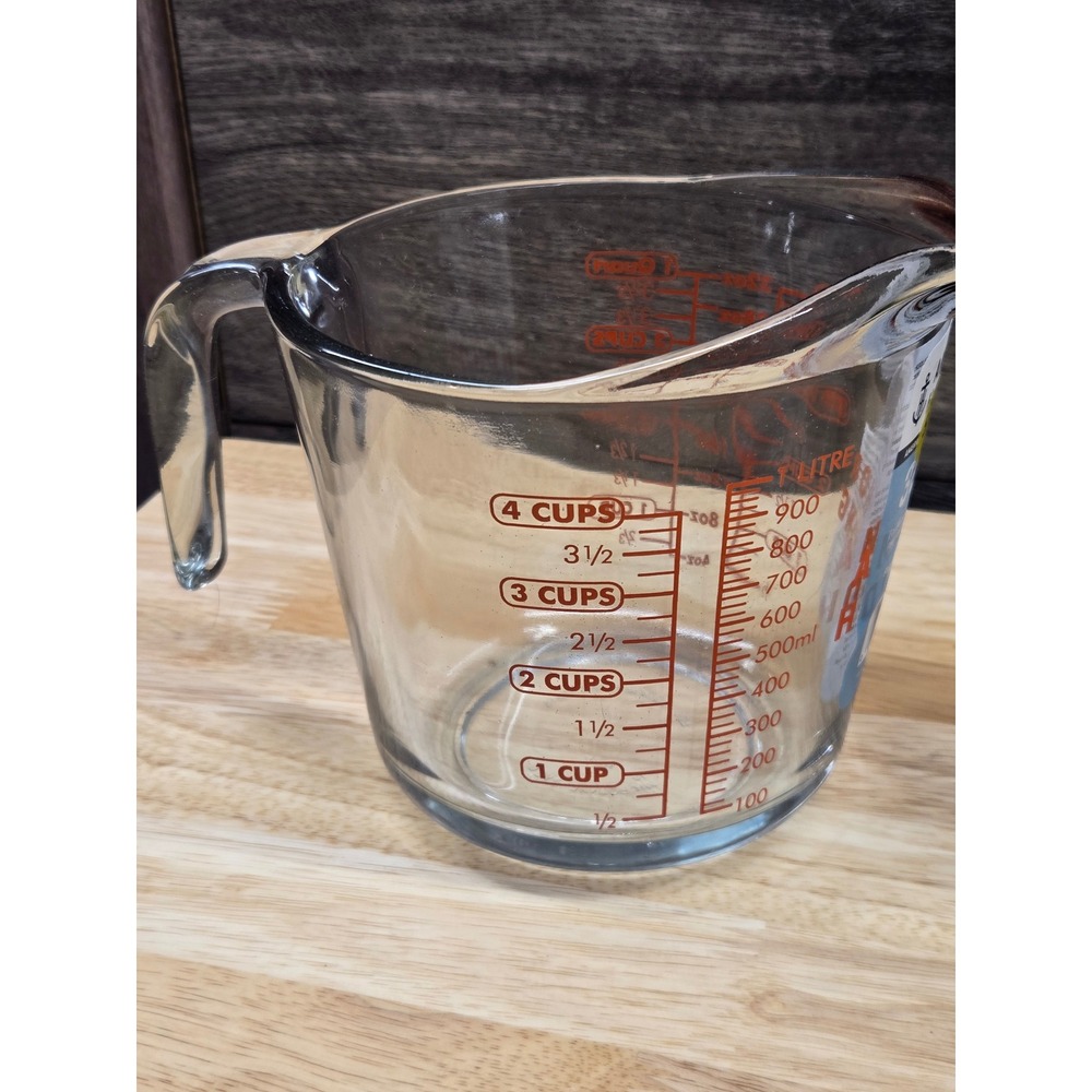 Anchor Hocking 4 Cup 32 oz Glass Measuring Cup Red Markings American Made Glass